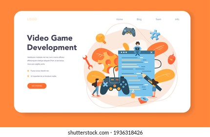 Game development web banner or landing page. Creative process