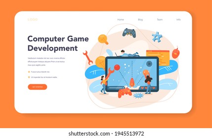 Game development web banner or landing page. Creative process