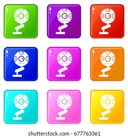 Game device icons of 9 color set isolated vector illustration
