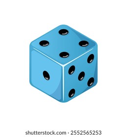 Juego de dados, dados azules con el número cuatro lado que viene hacia arriba. Icono de cubo de dados aislado sobre fondo blanco.