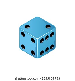 Game dice, blue dice with the number two side coming up. Dice cube icon isolated on white background.