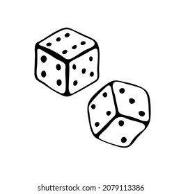 Game dice. Casino vegas game. Gambling fortune chance. Vector illustration in doodle style.