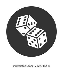 Icono gráfico de dados de juego. Dos dados signo en el círculo aislado sobre fondo blanco. Ilustración de vector
