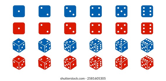 Game dice graphic icons set. Dice from one to six. Rolling dice. Simple dice shapes.