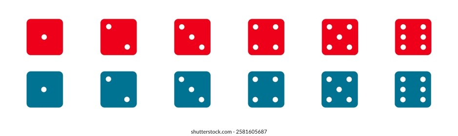 Game dice graphic icons set. Dice from one to six. Simple dice shapes.