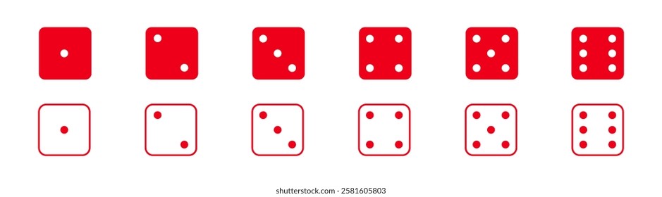 Game dice graphic icons set. Dice from one to six. Simple dice shapes.