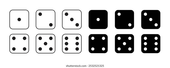 Icono de dados de juego con el lado del cubo de uno a seis números. Conjunto de icono negro para jugar. Punto en el cubo del casino. Ilustración vectorial