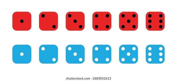 Game dice Icon with side of cube from one to six number. Set of black icon sided for gamble. Dot on cube of casino. Vector illustration