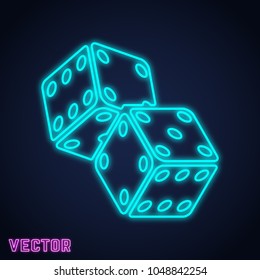 Game dice icon. Two game dices neon line design. Vector illustration.