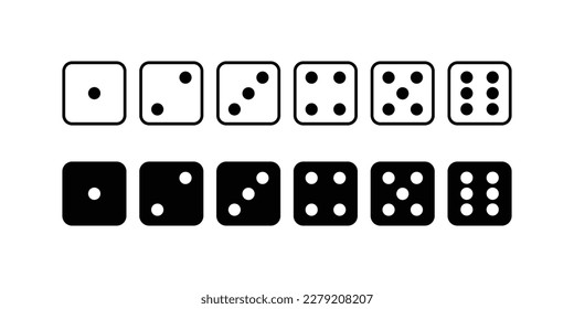 Game dice icons. Set of game dice icons. Dice in a flat and linear design from one to six vector