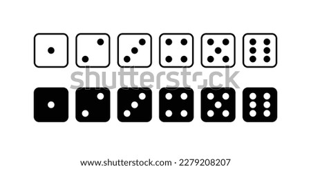 Game dice icons. Set of game dice icons. Dice in a flat and linear design from one to six vector