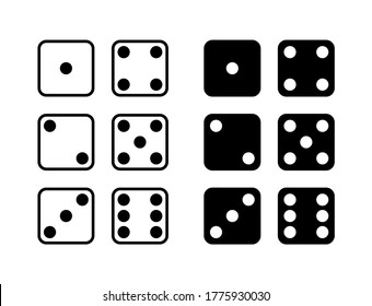 Game dice icons. Set of game dice, isolated on white background. Dice in a flat and linear design from one to six. Vector illustration