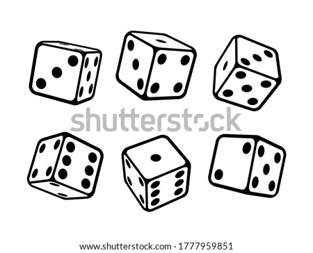 Game dice isometric icons set, isolated on white background. Dice in a flat and linear design from one to six. Vector illustration