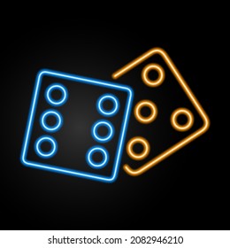 game dice neon sign, modern glowing banner design, colorful modern design trends. Vector illustration.