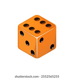 Juego de dados, dados de naranja con el número seis lado que viene hacia arriba. Icono de cubo de dados aislado sobre fondo blanco.