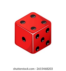 Game dice, red dice with the number four side coming up. Dice cube icon isolated on white background.