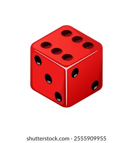 Game dice, red dice with the number six side coming up. Dice cube icon isolated on white background.