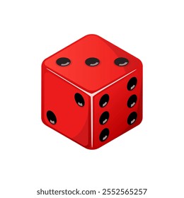 Juego de dados, dados rojos con el número tres lado que viene hacia arriba. Icono de cubo de dados aislado sobre fondo blanco.