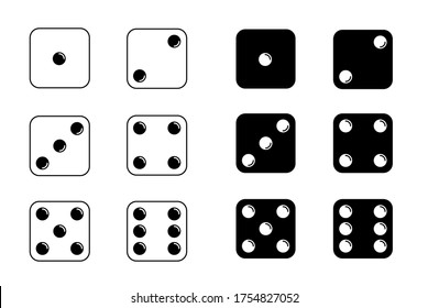 Game dice. Set of game dice, isolated on white background. Dice in a flat and linear design from one to six. Vector illustration.