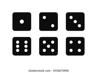 Game dice set isolated on white background. Set of dice in flat design from one to six. Traditional game die with marked with different numbers of dots or pips from 1 to 6. Vector