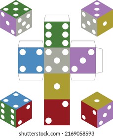 Game dice. Set of game dice, isolated on white background. Dice in a flat and linear design from one to six. Vector illustration