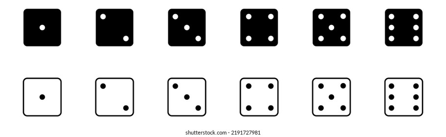 Game of dice. Game dice set isolated on white and black backgrounds. Bones in flat and linear design from one to six. Vector illustration
