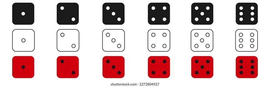 Game of dice. Set of game dice isolated on white background. Dice in flat and linear design from one to six. Vector illustration.