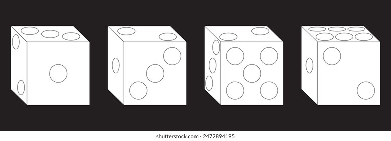 Juego de dados. Juego de dados de juego, aislado sobre fondo blanco. Dice en un diseño plano y lineal de uno a seis. Ilustración vectorial.