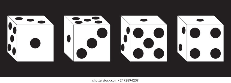 Juego de dados. Juego de dados de juego, aislado sobre fondo blanco. Dice en un diseño plano y lineal de uno a seis. Ilustración vectorial.