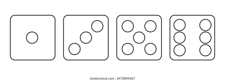 Juego de dados. Juego de dados de juego, aislado sobre fondo blanco. Dice en un diseño plano y lineal de uno a seis. Ilustración vectorial.