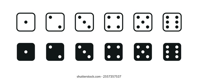 Game dice. Set of game dice, isolated on white background. Dice in a flat style from one to six.Vector icons.