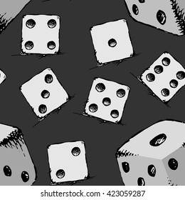 Game dice set. Luck, success. Hand drawn vector stock illustration. Seamless background pattern