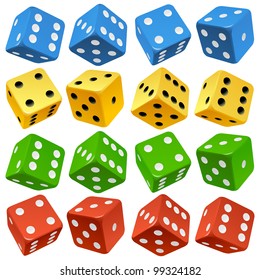 Game Dice Set. Vector Red, Yellow, Green And Blue Icons