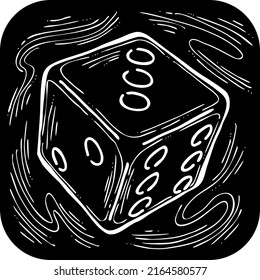 Juego dados para probar tu suerte, fortuna. Actividad divertida arriesgada, casino, apuesta, juego, adicción, ganar o perder. Ilustración vectorial de estilo de pizarra de dibujo manual. Dibujo de historieta de estilo antiguo en línea blanca.