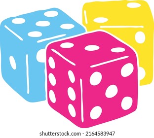 Juego dados para probar tu suerte, fortuna. Actividad divertida arriesgada, casino, apuesta, juego, adicción, ganar o perder. Ilustración de silueta vectorial colorida.