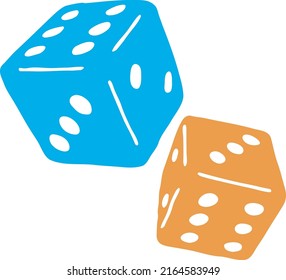 Game dice to try your luck, fortune. Risky funny activity, casino, bet, gambling, addiction, win or lose. Colourful vector silhouette illustration.