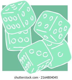 Juego dados para probar tu suerte, fortuna. Actividad divertida arriesgada, casino, apuesta, juego, adicción, ganar o perder. Ilustración portadora de sihouette colorida. Dibujo tipo historieta.