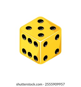 Game dice, yellow dice with the number five side coming up. Dice cube icon isolated on white background.