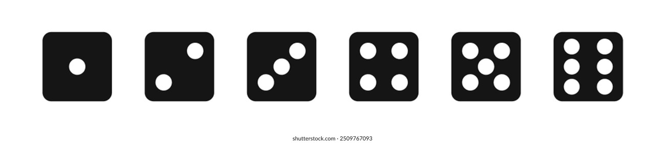 Game dice.Gaming dice icons.. Dice from one to six. Dices Vector illustration. Monochrome dices