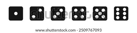 Game dice.Gaming dice icons.. Dice from one to six. Dices Vector illustration. Monochrome dices