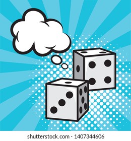 game dices speech bubble dotted pop art elements vector illustration