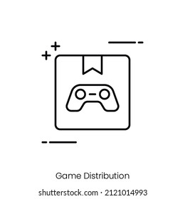 icono de distribución de juegos. Diseño de icono de estilo de esquema aislado en fondo blanco