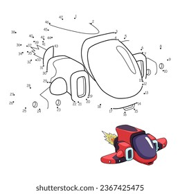 Game "Dot to dot". Draw a line. Spaceship. For children. worksheet coloring book.