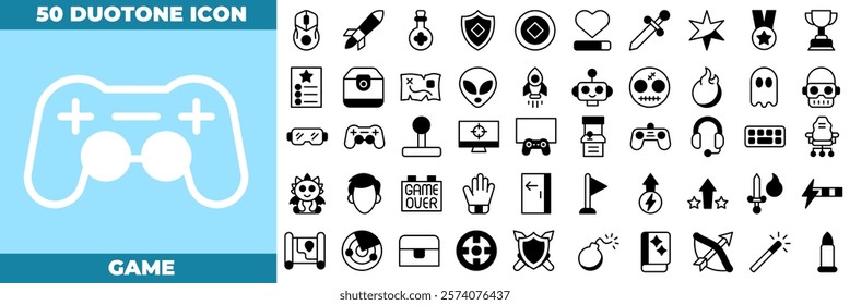 Game Duotone Editable Icons set. Vector illustration in modern thin duotone style of game icons: control, video, play, etc