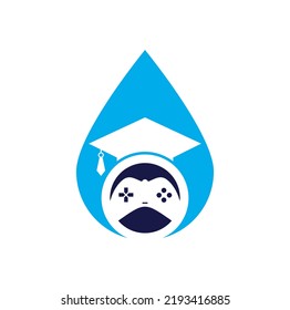 Game education drop shape concept vector logo design. Game console with graduation cap icon design.