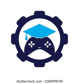 Game education gear shape concept vector logo design. Game console with graduation cap icon design.