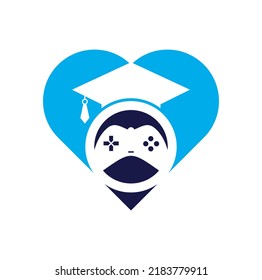 Game education heart shape concept vector logo design. Game console with graduation cap icon design.