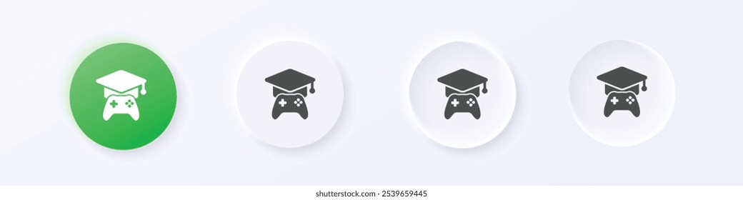 Game education icon. Neumorphism round style button design vector