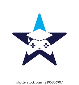 Game education star shape concept vector logo design. Game console with graduation cap icon design.