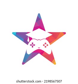 Game education star shape concept vector logo design. Game console with graduation cap icon design.